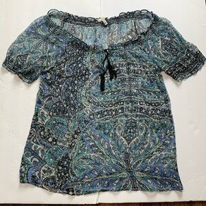 JOIE Parisian Paisley Blue Sheer Top Size X-Small